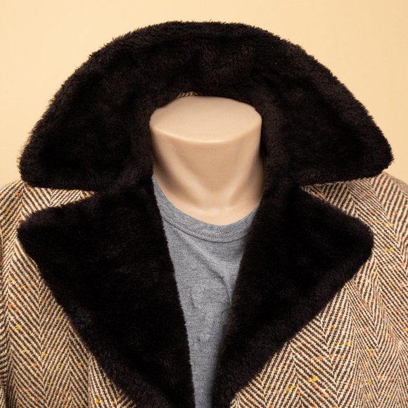 Other - Vintage Men's Winter Trench Jacket Tweed Faux Fur
